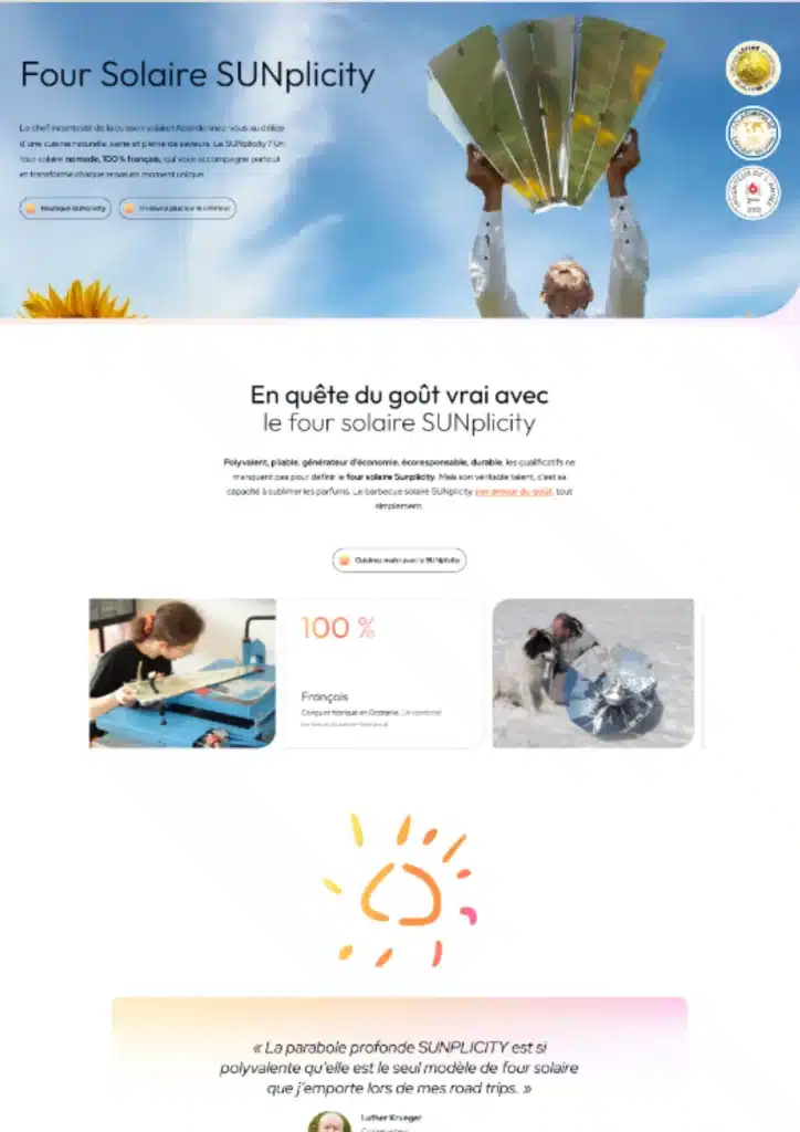 Site du four solaire Sunplicity par Audace Digitale